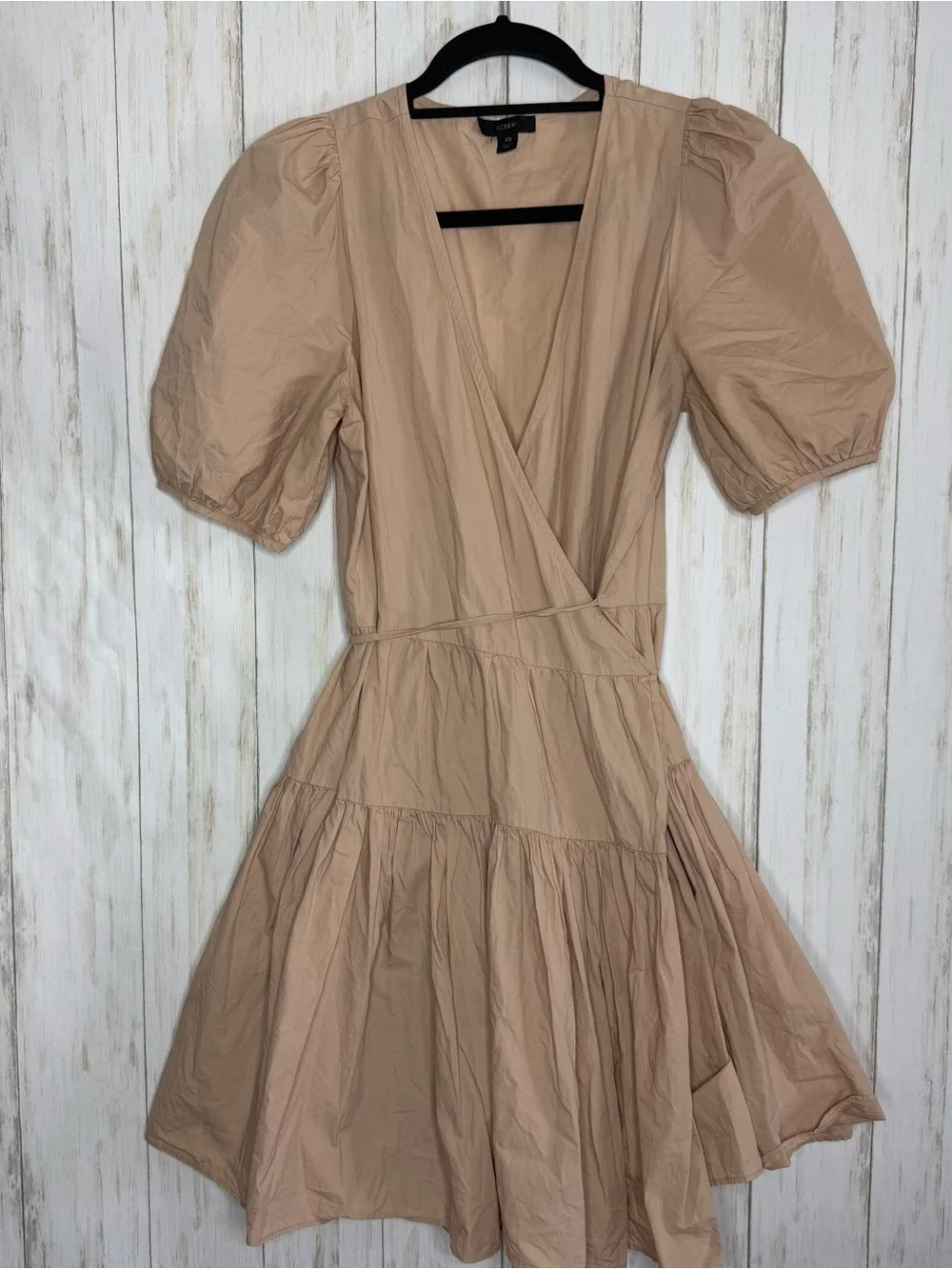 J. Crew Puff Taupe Puff-Sleeve Wrap Dress XS